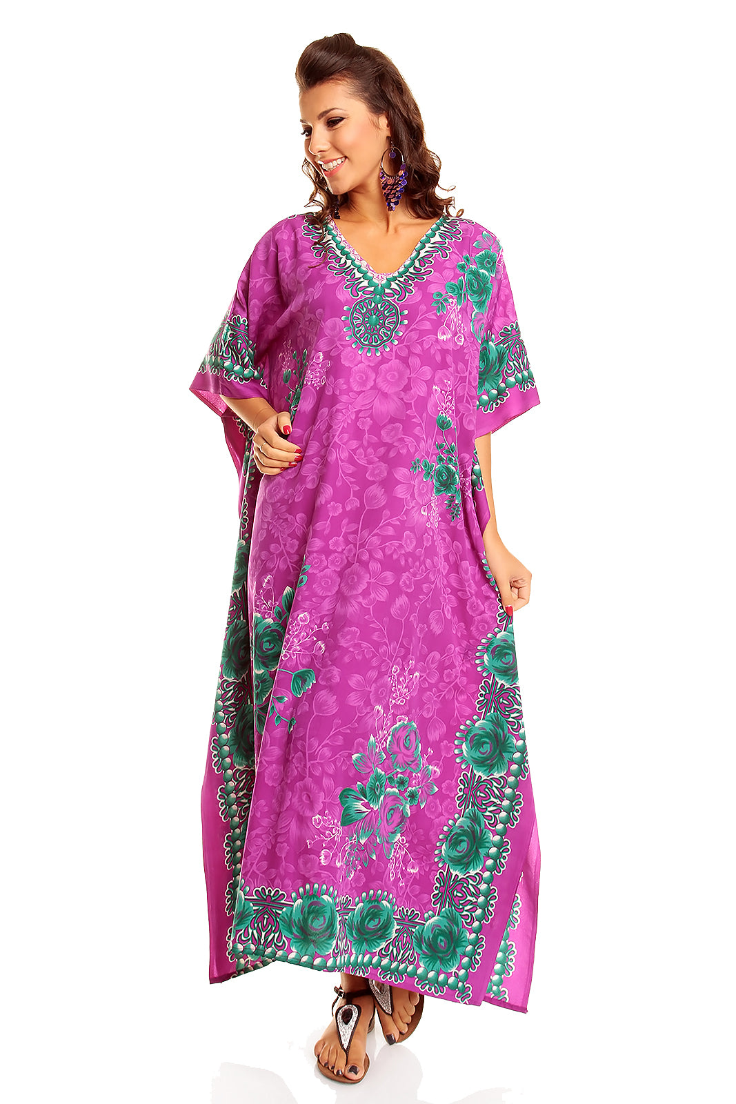 Ladies Full Length Maxi Kaftan Dress in Purple