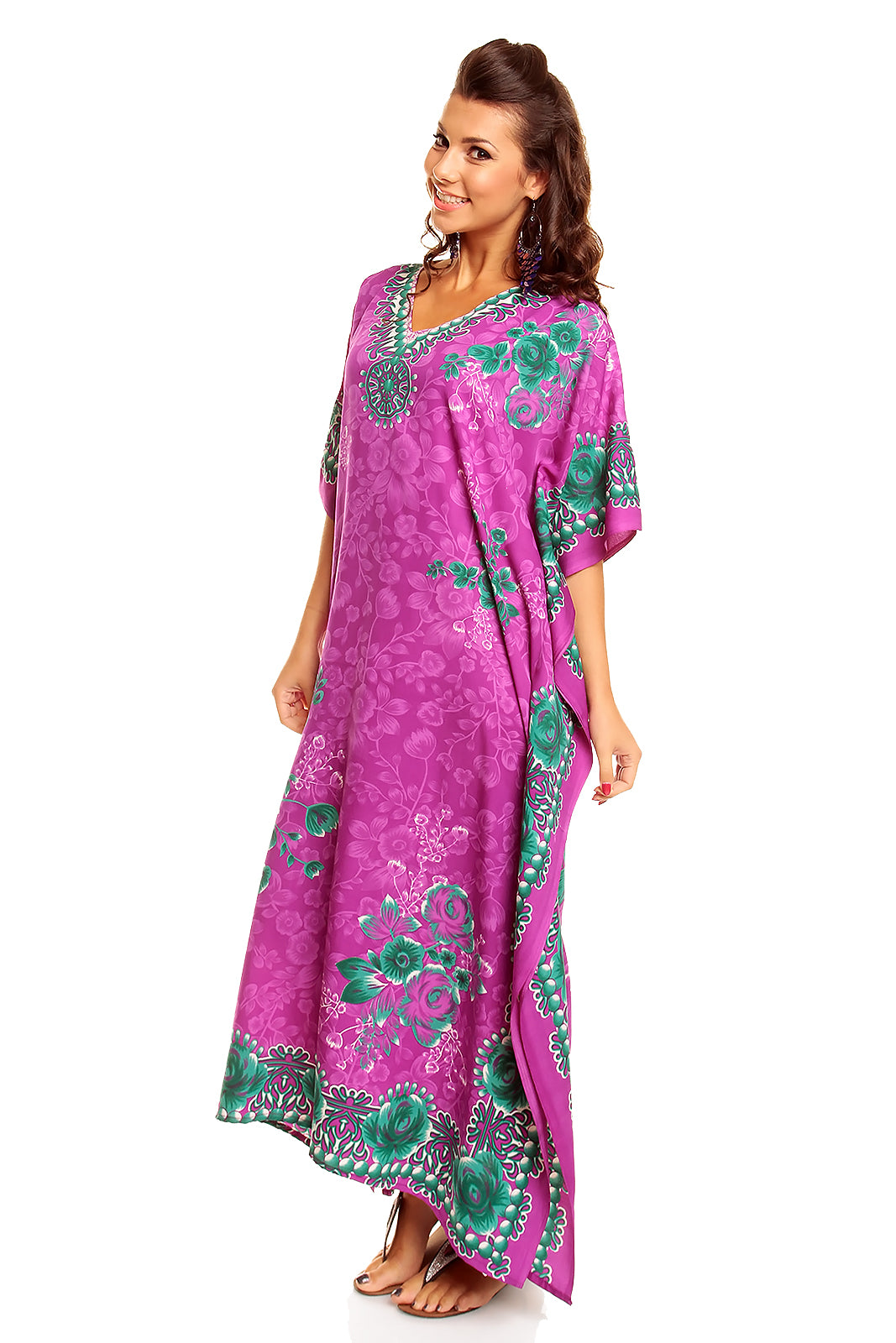 Ladies Full Length Maxi Kaftan Dress in Purple