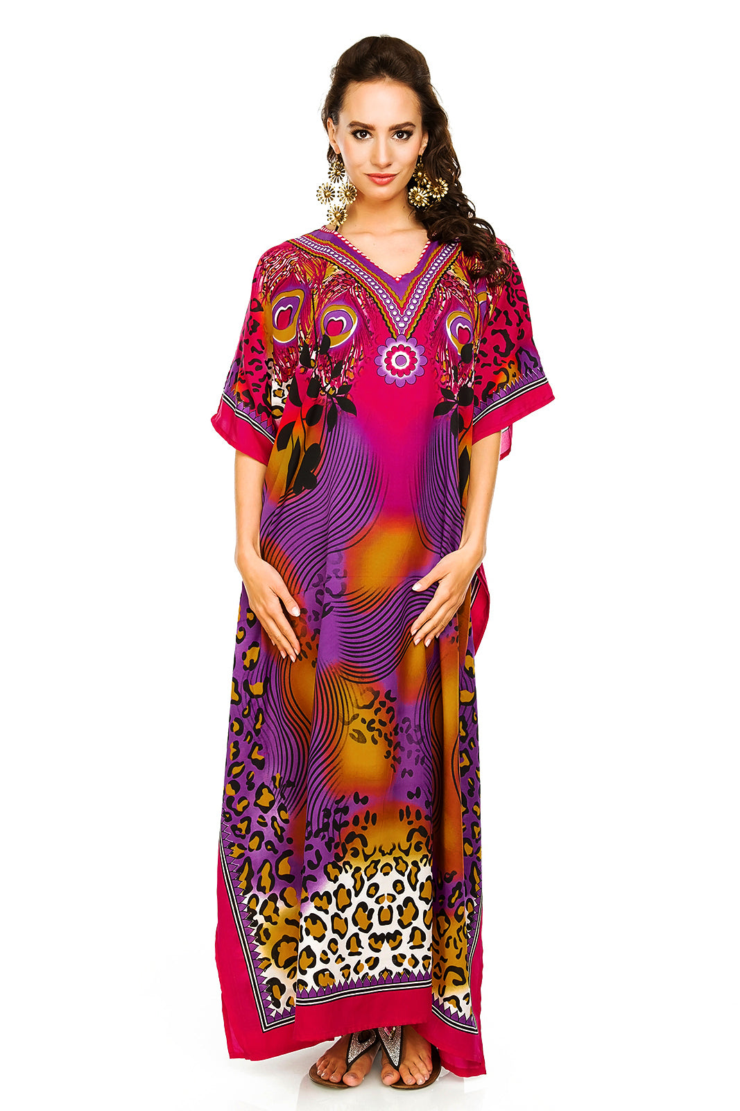 Ladies Full Length Tribal Print Maxi KaftanDress in pINK