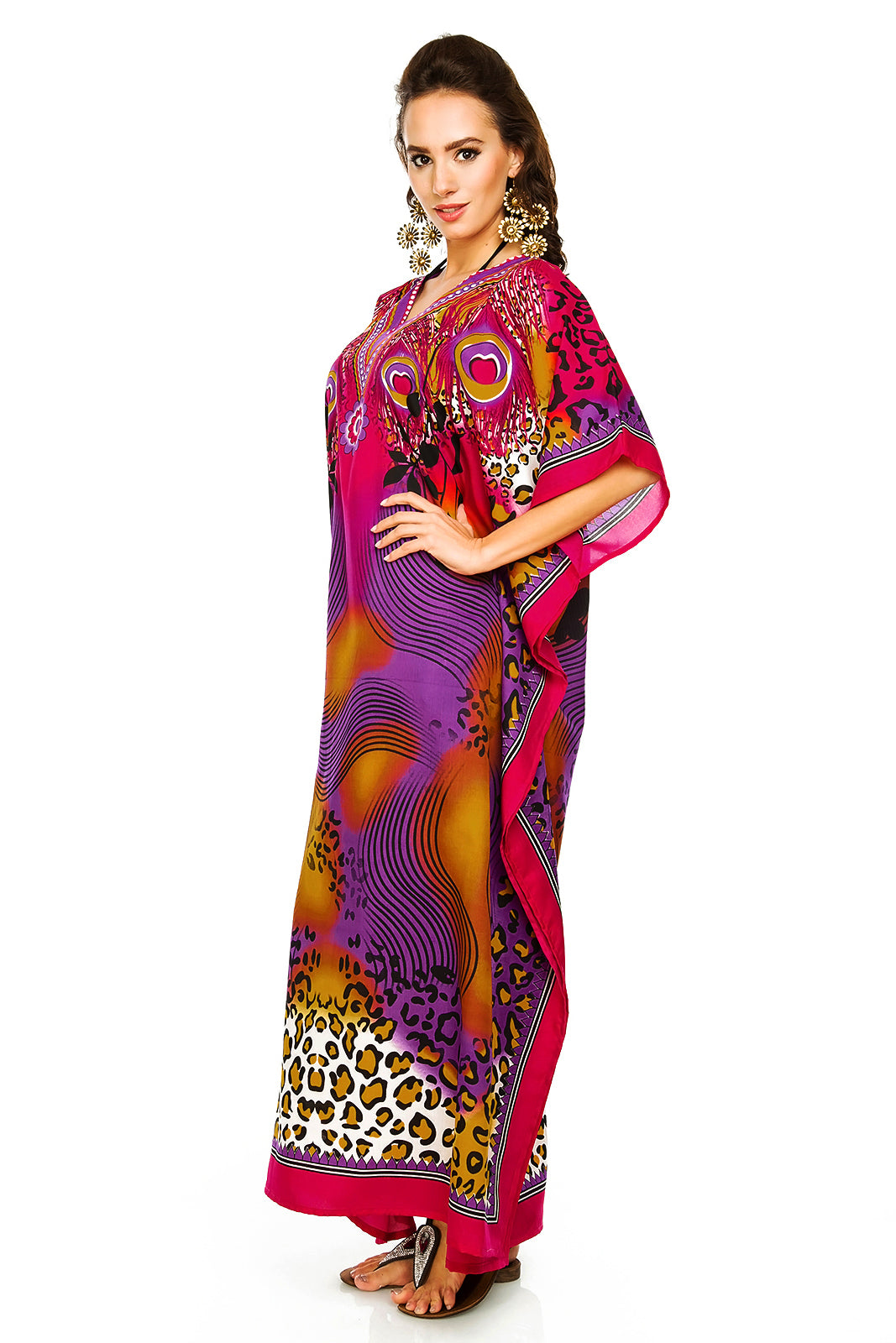 Ladies Full Length Tribal Print Maxi KaftanDress in pINK