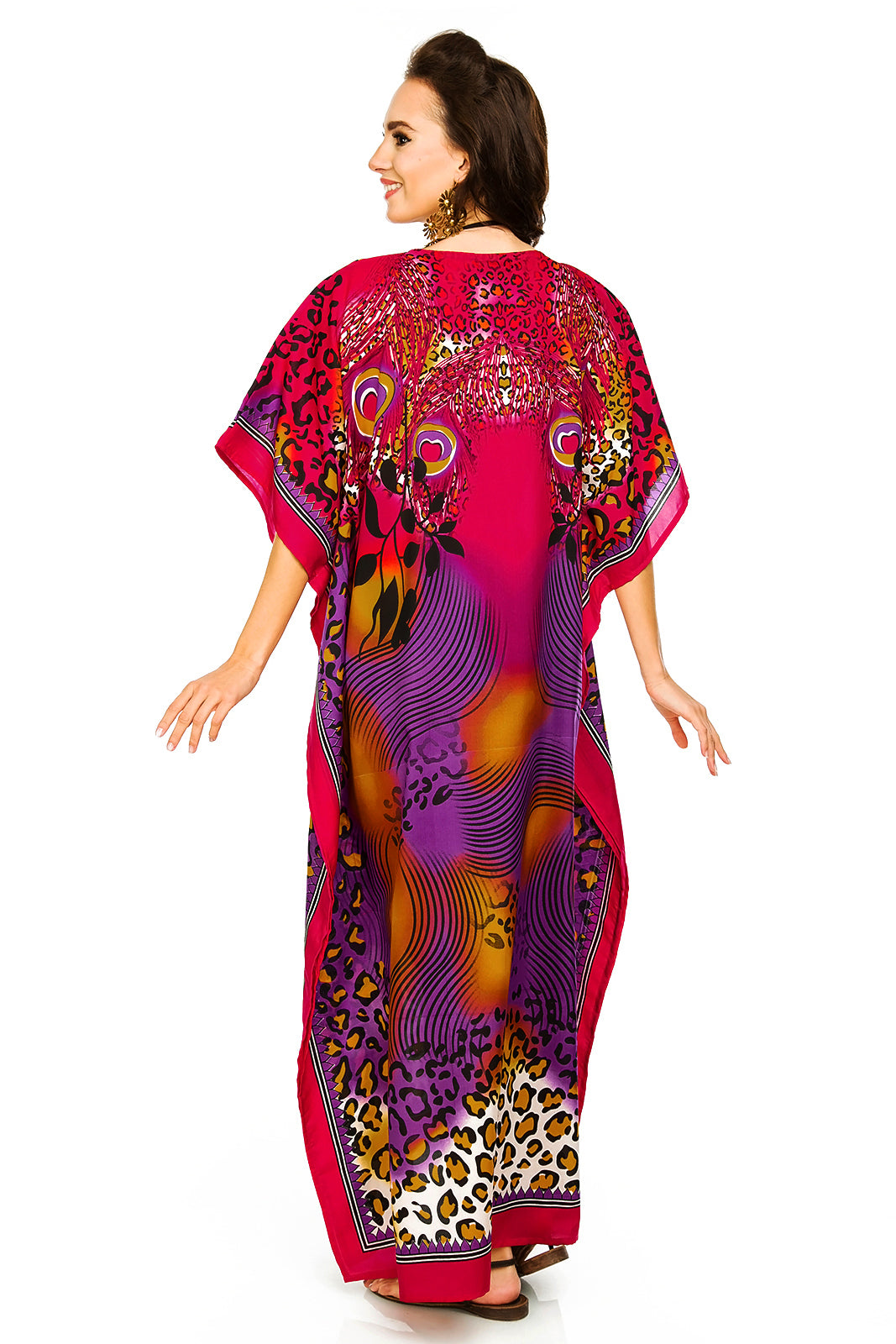 Ladies Full Length Tribal Print Maxi KaftanDress in pINK