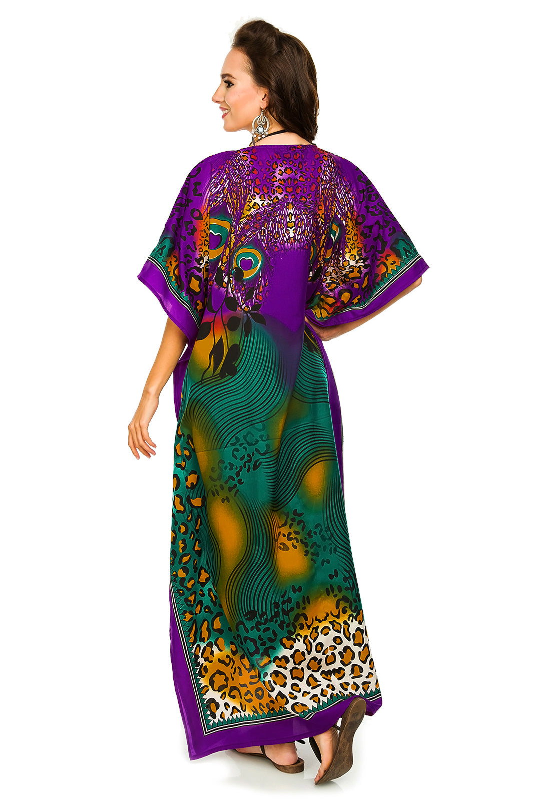 Ladies Full Length Tribal Print Maxi KaftanDress in Purple