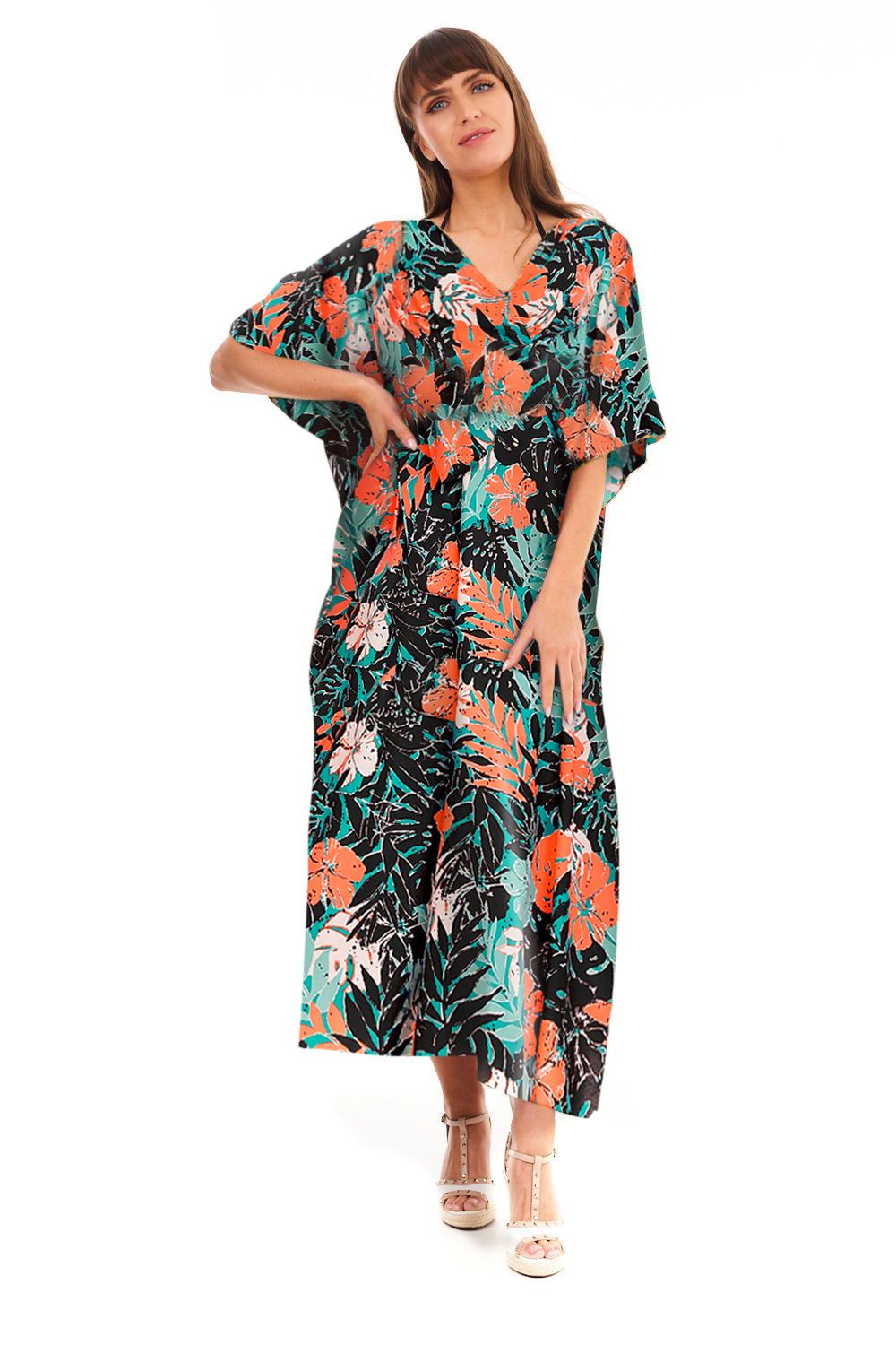 Ladies Floral Full Length Maxi Kaftan Dress