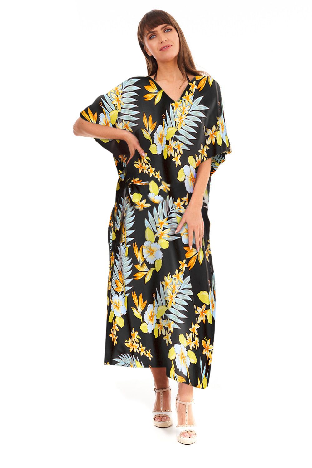 Ladies Floral Full Length Maxi Kaftan Beach Dress Looking Glam Ladies Floral Full Length Maxi Kaftan Beach Dress Looking Glam