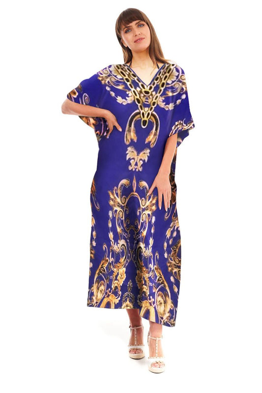 Ladies Full Length Maxi Kaftan Chain Print in Purple
