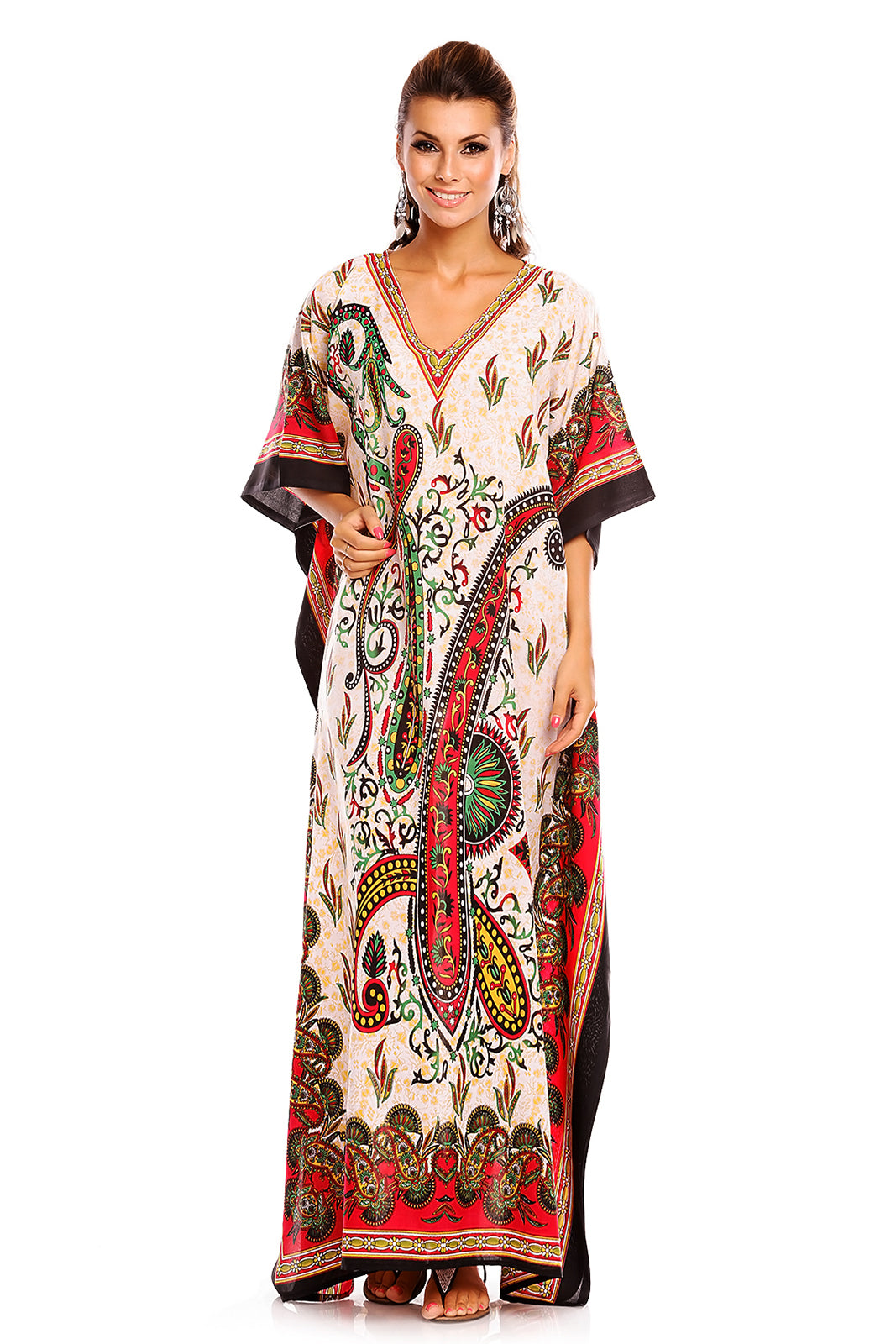 Ladies Tribal Full Length Maxi Kaftan Dress in Pink