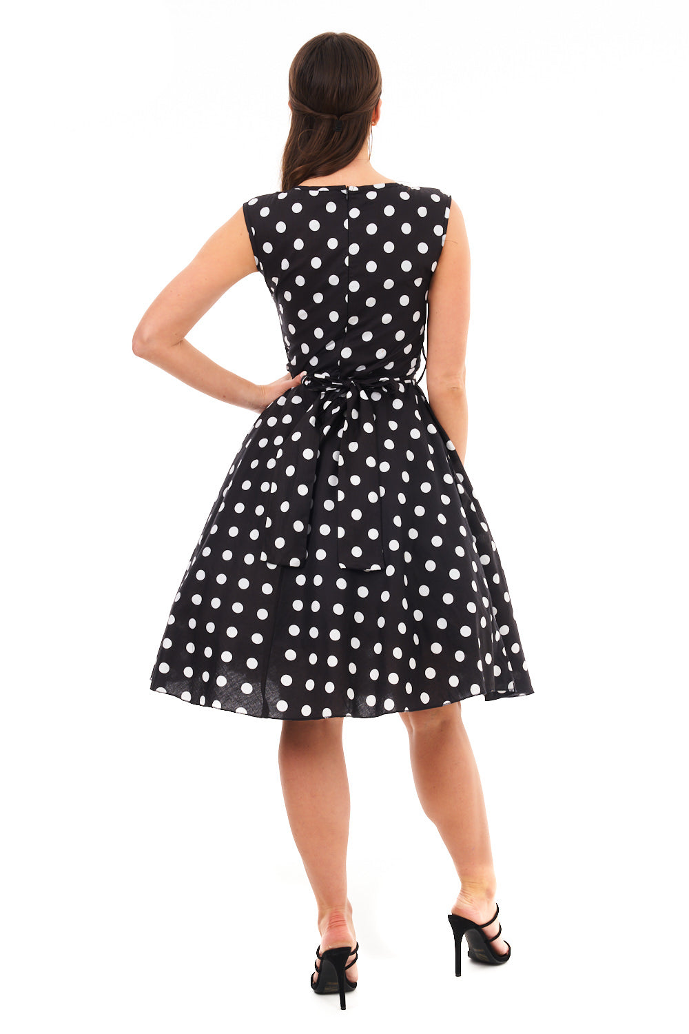 Retro Vintage 1940's Inspired Polka Dot Audrey Hepburn Dress -  Black