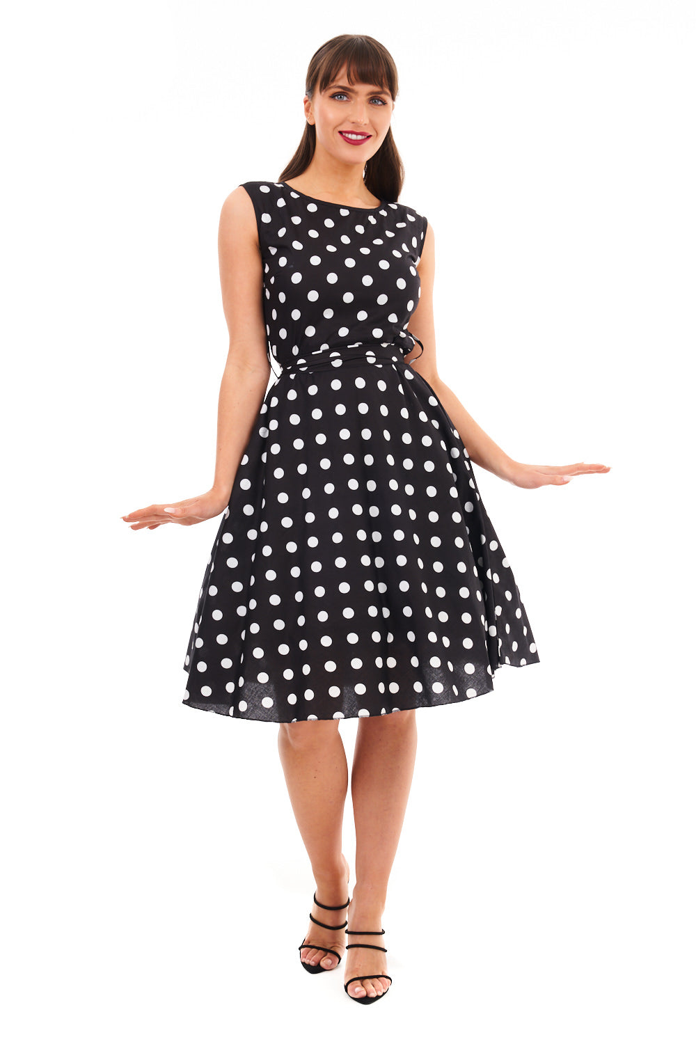 Retro Vintage 1940's Inspired Polka Dot Audrey Hepburn Dress -  Black