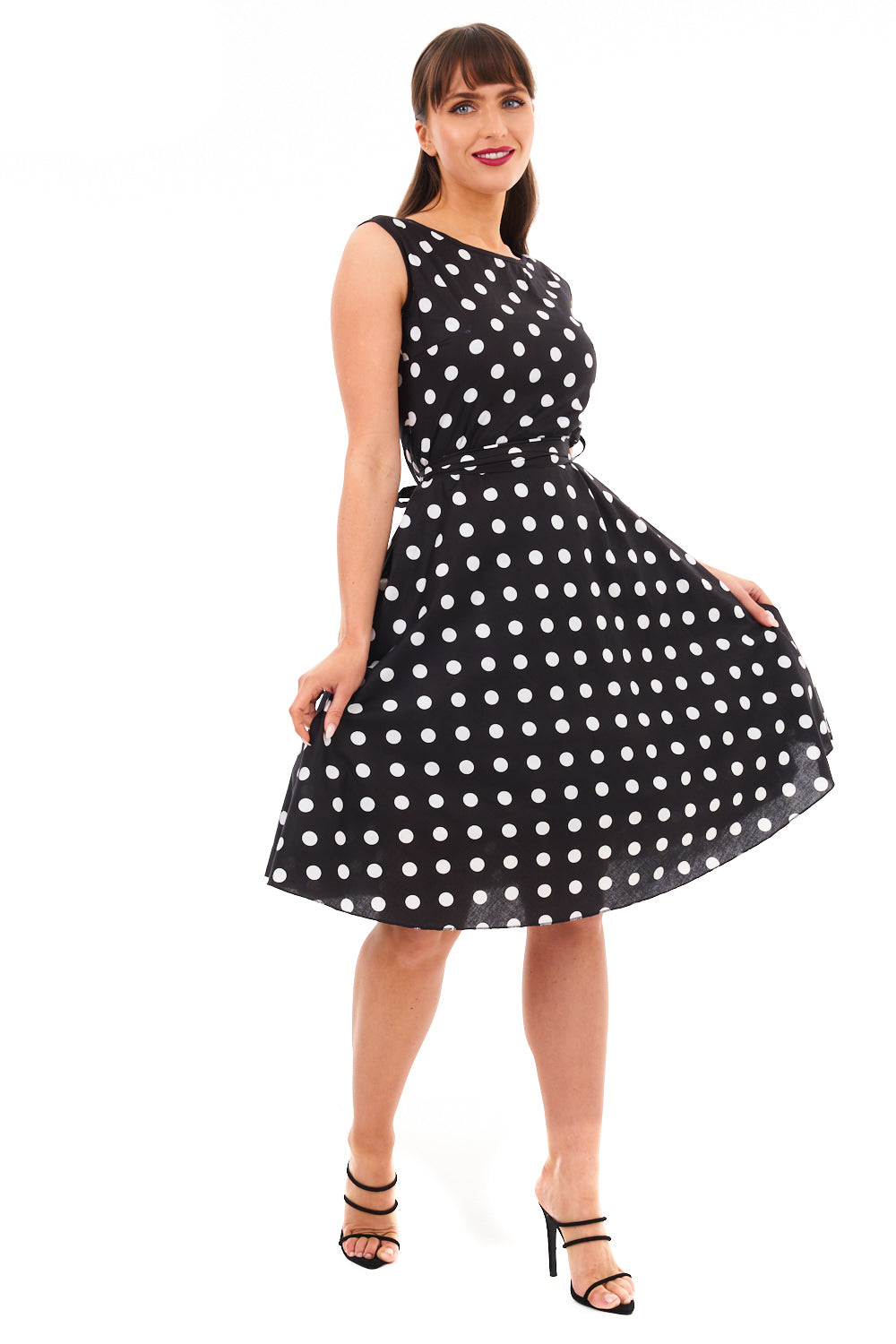 Retro Vintage 1940's Inspired Polka Dot Audrey Hepburn Dress -  Black