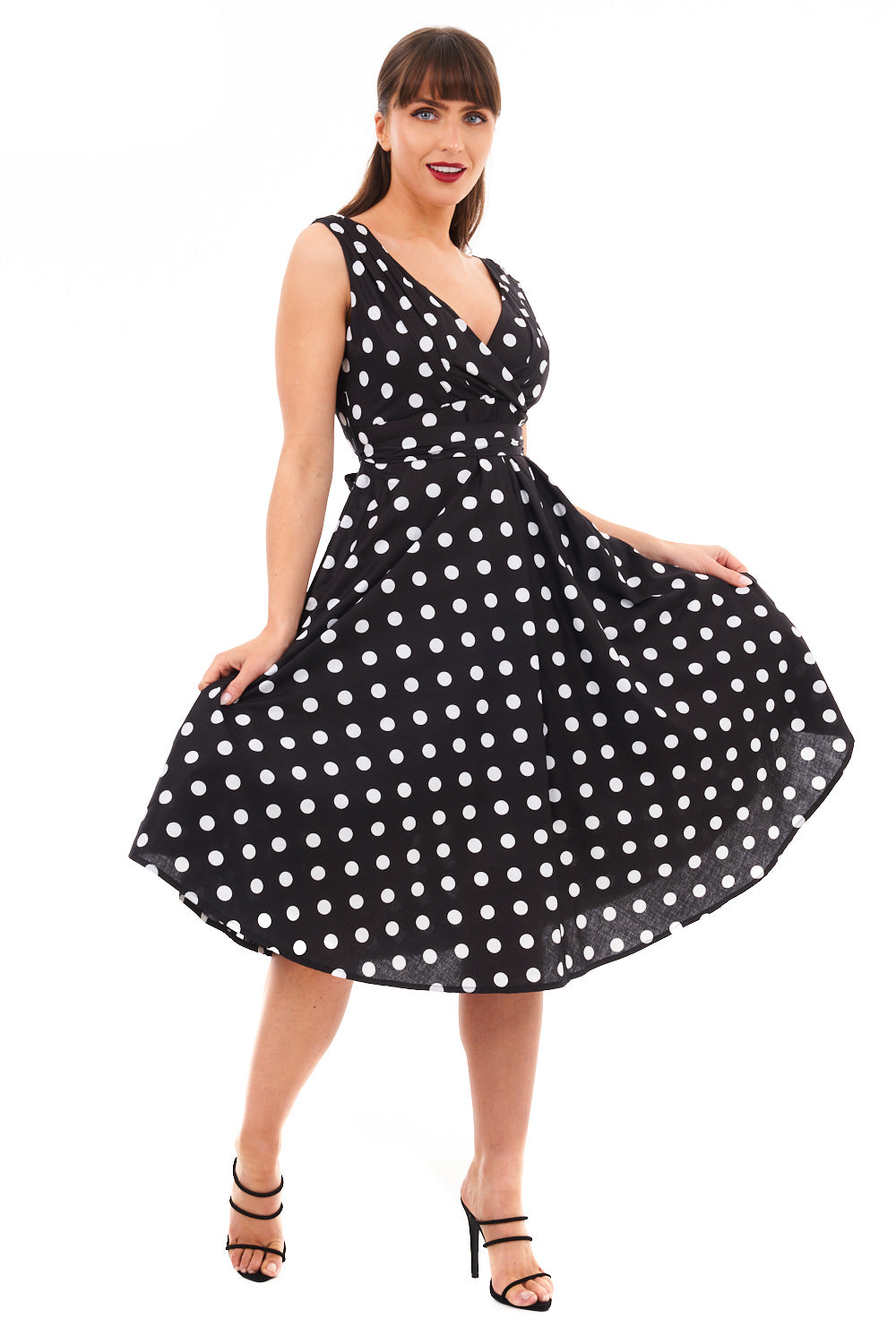 Retro Vintage 1950's Rockabilly Swing Polka Dot Dress -  Black