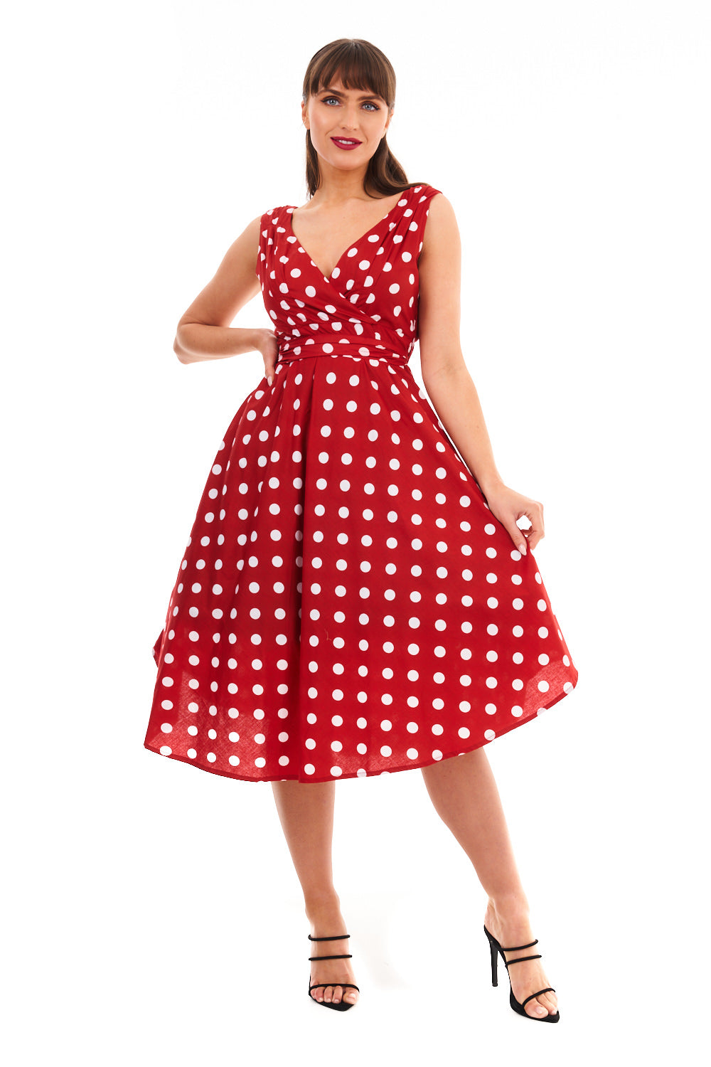 Retro Vintage 1950's Rockabilly Swing Polka Dot Dress -  Red