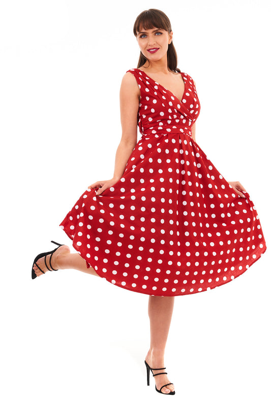 Retro Vintage 1950's Rockabilly Swing Polka Dot Dress -  Red