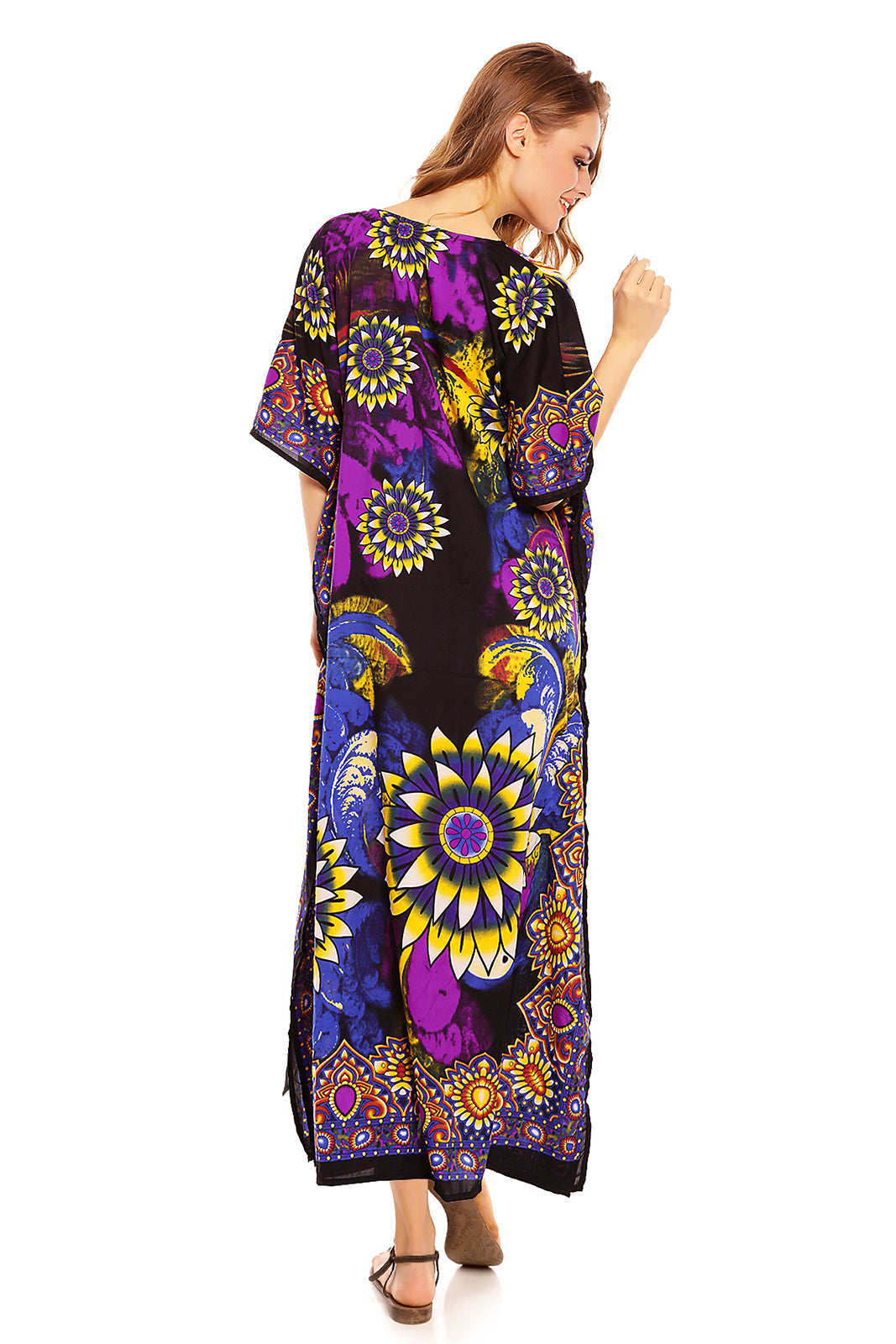 Ladies Full Length Maxi Kaftan Floral Blue Dress