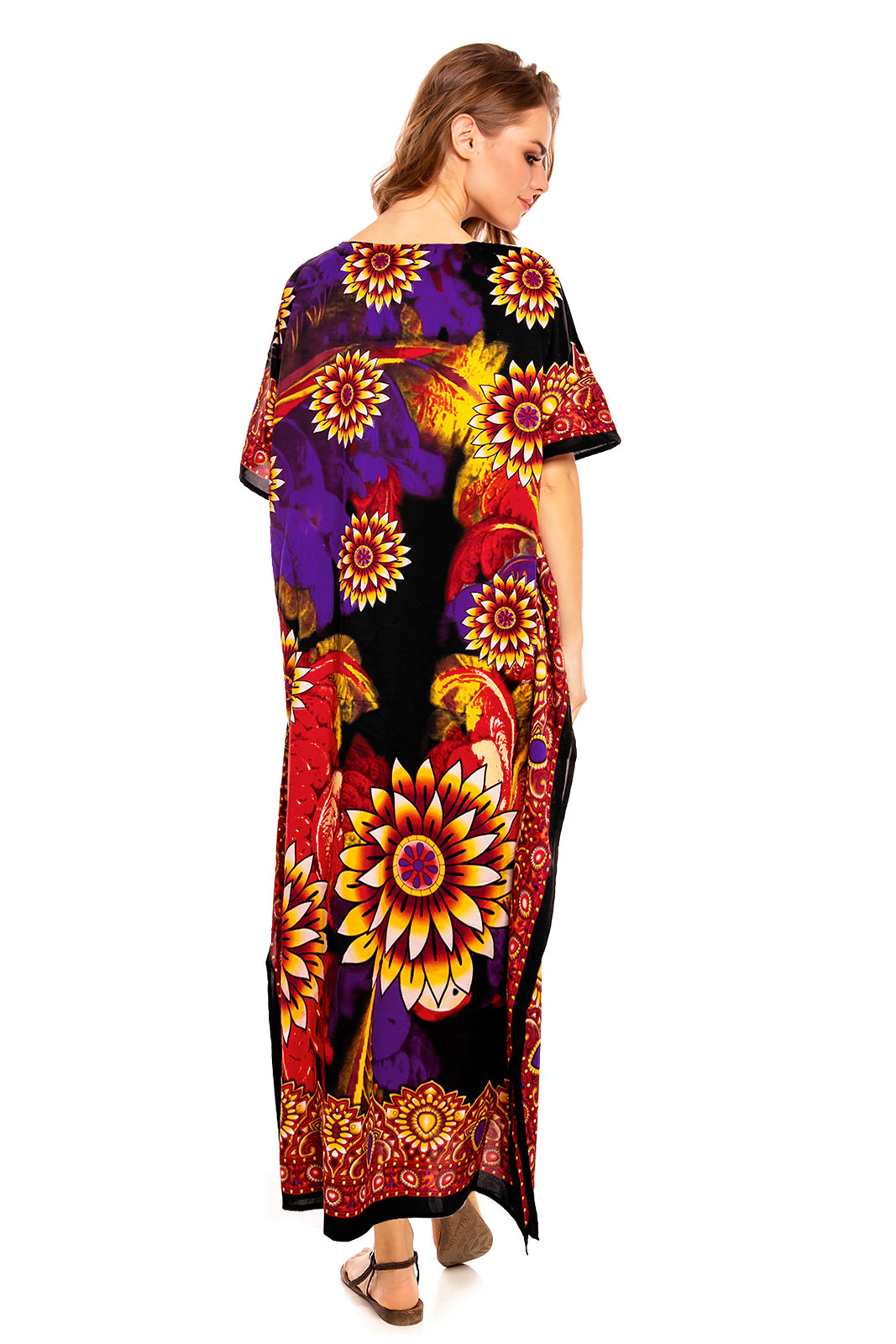 Ladies Full Length Maxi Kaftan Floral Red Dress