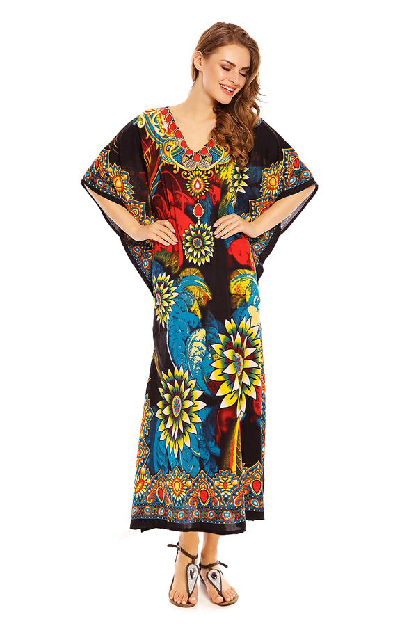 Ladies Full Length Maxi Kaftan Floral Dress