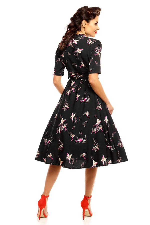 Retro Vintage 1940's Inspired Shirt Dress in Bird Print