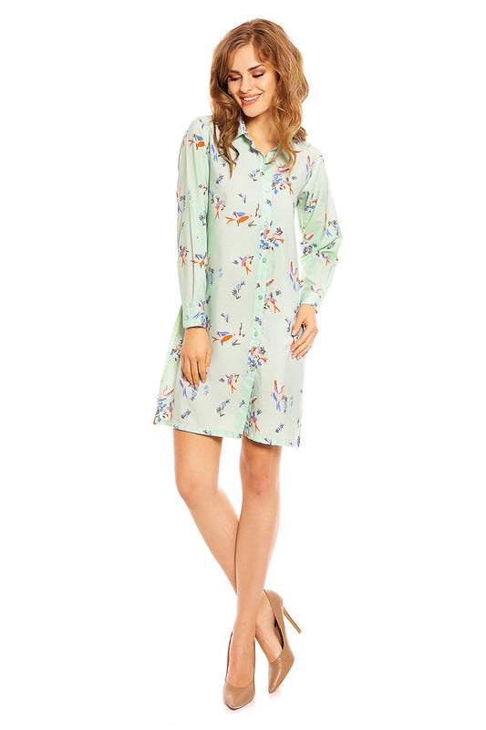 Ladies Bird Print Shirt Dress in Mint Green