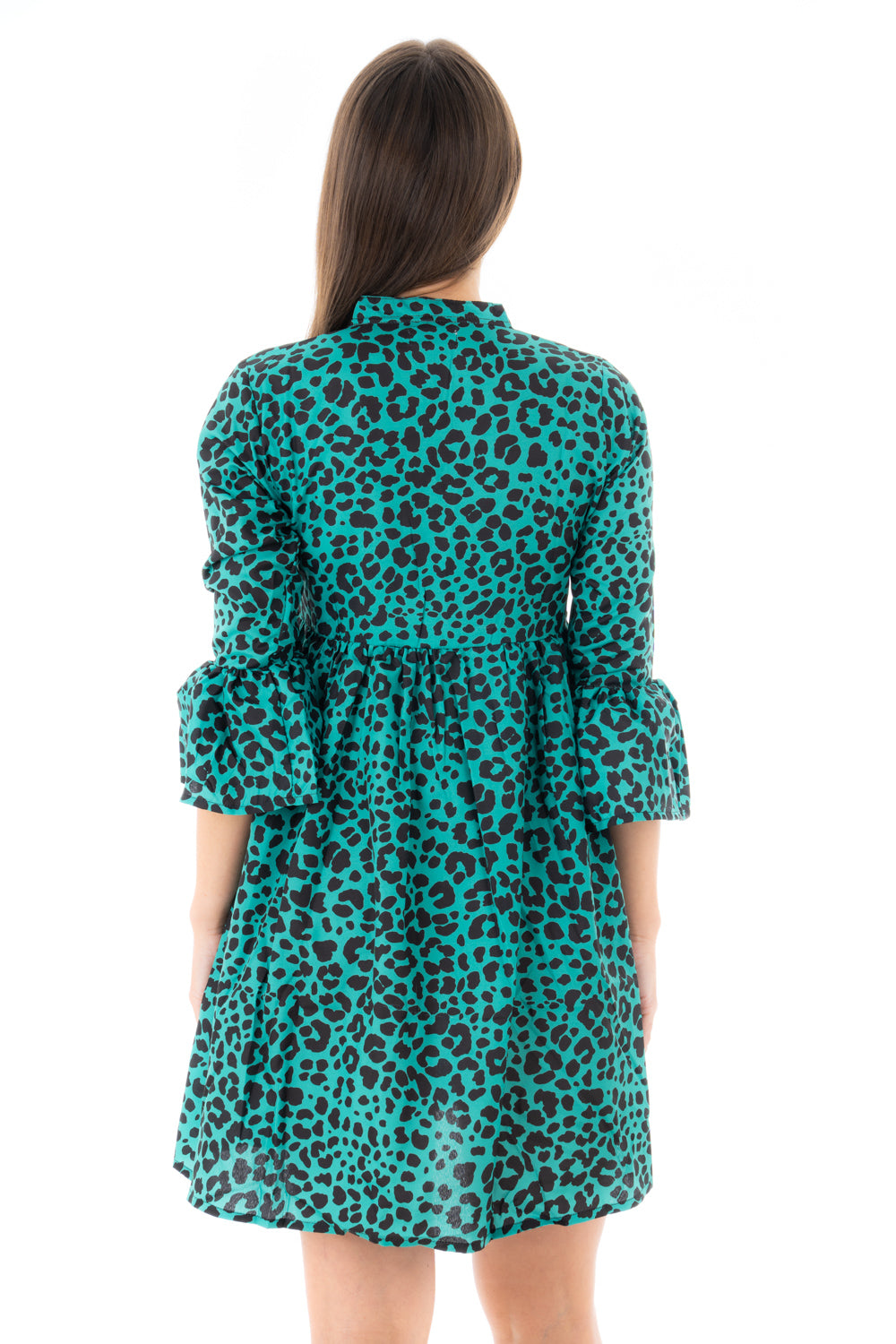 Green Animal Print Half Sleeve Midi Dress