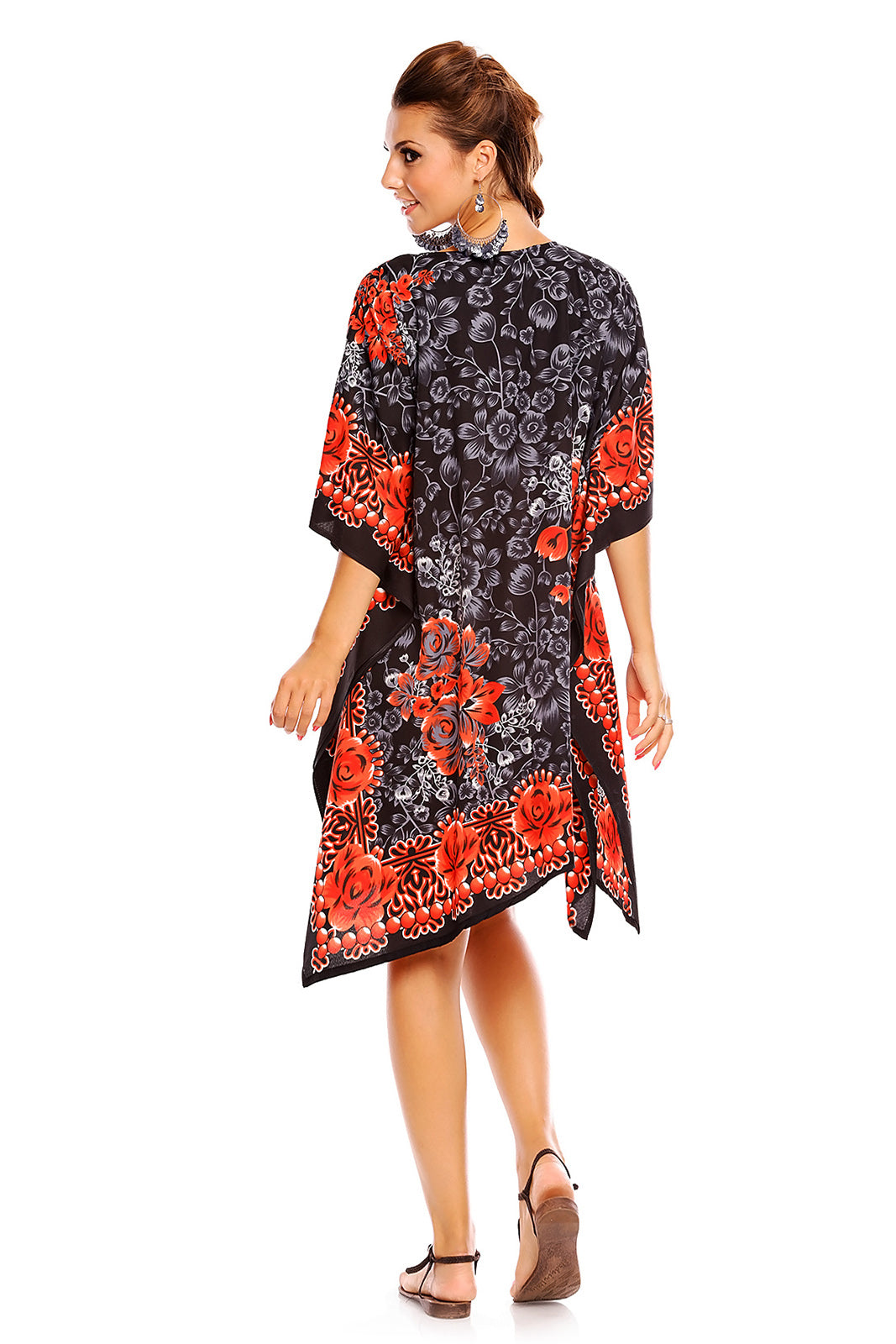 Ladies Short Midi Tribal Print Kaftan Cover Up