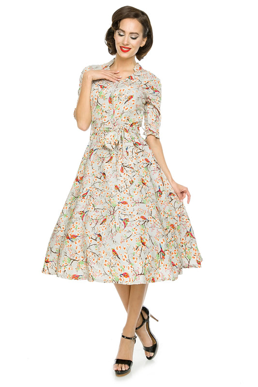 Retro Vintage 1940's Inspired Shirt Dress in Bird Print