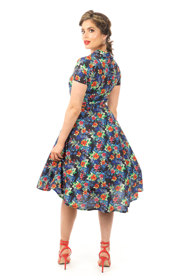 Retro Vintage 1940's Inspired Floral Short Sleeve Shirt Dress