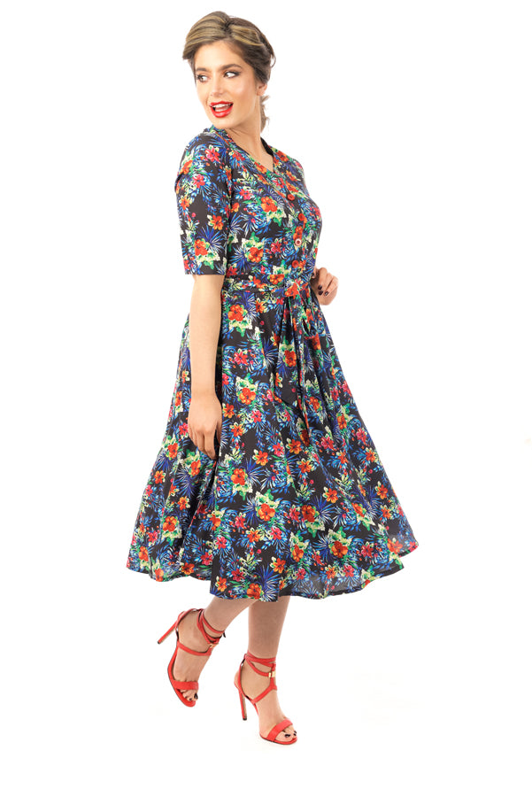 Retro Vintage 1940's Inspired Floral Shirt Dress
