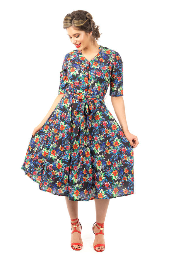 Retro Vintage 1940's Inspired Shirt Dress in Floral Print