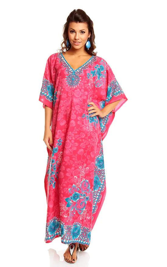 Ladies Full Length Long Maxi Kaftan in Pink