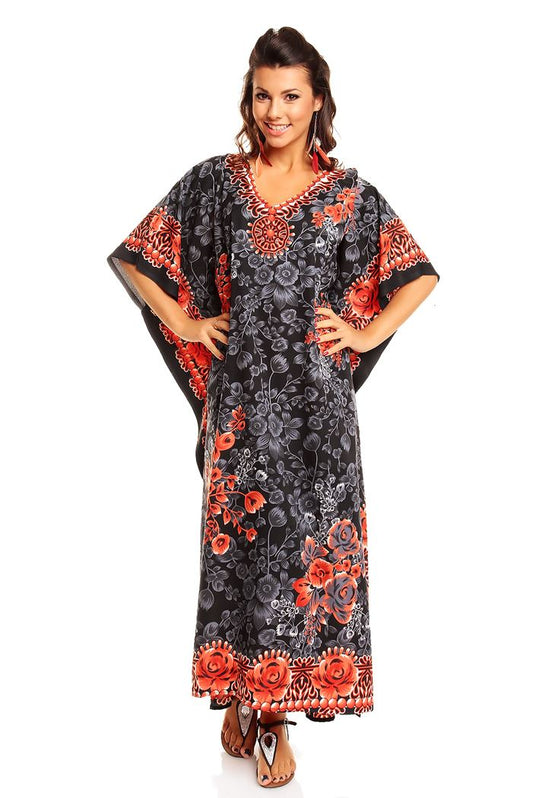 Ladies Full Length Maxi Kaftan Dress in Black