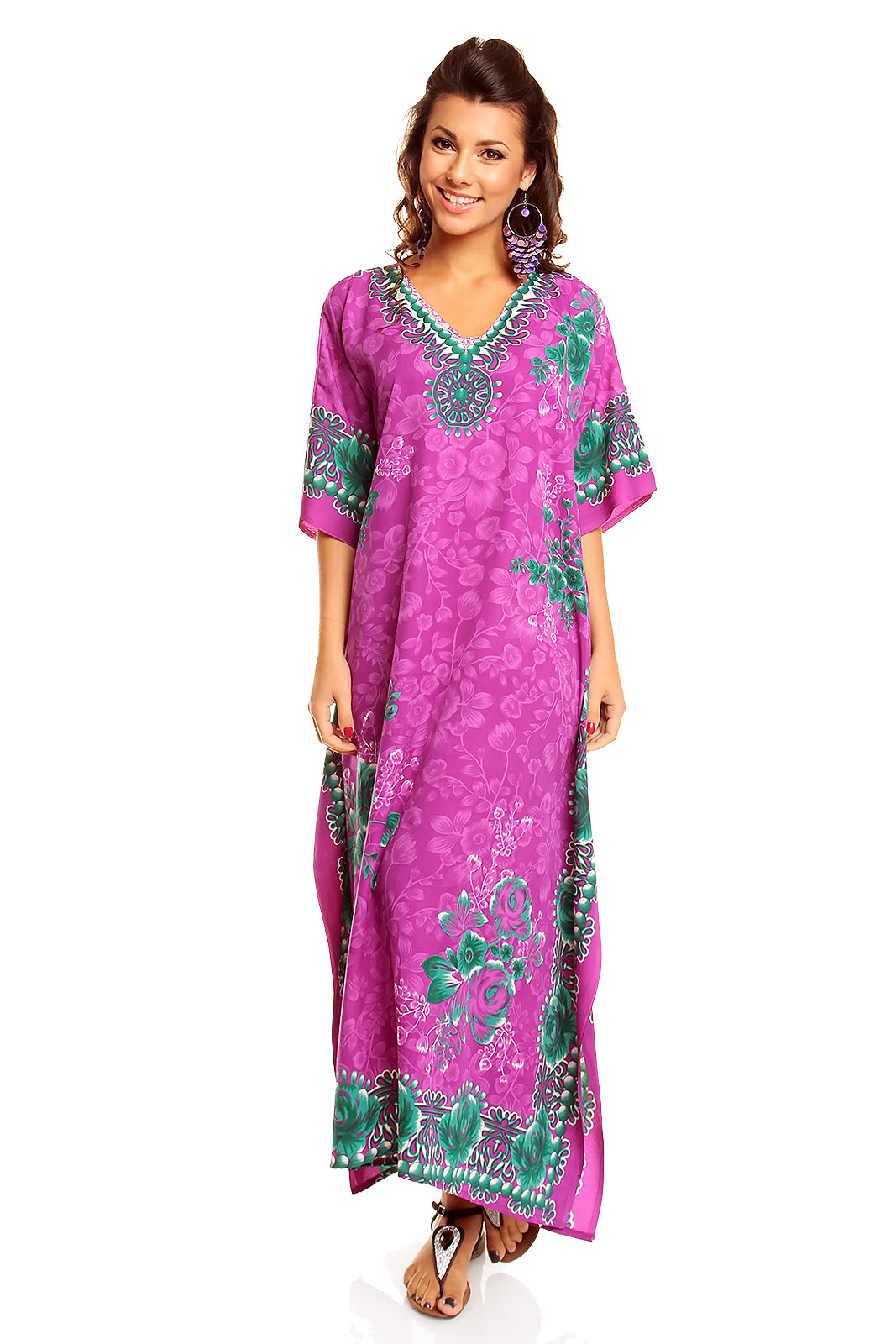 Ladies Full Length Maxi Kaftan Dress in Purple