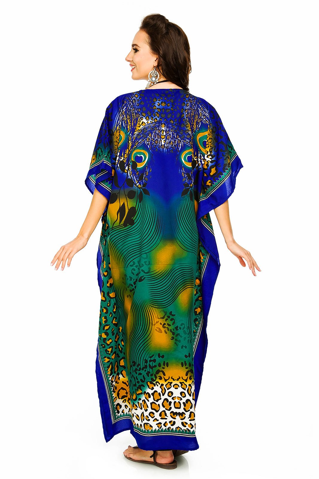 Ladies Full Length Tribal Print Maxi KaftanDress in Blue