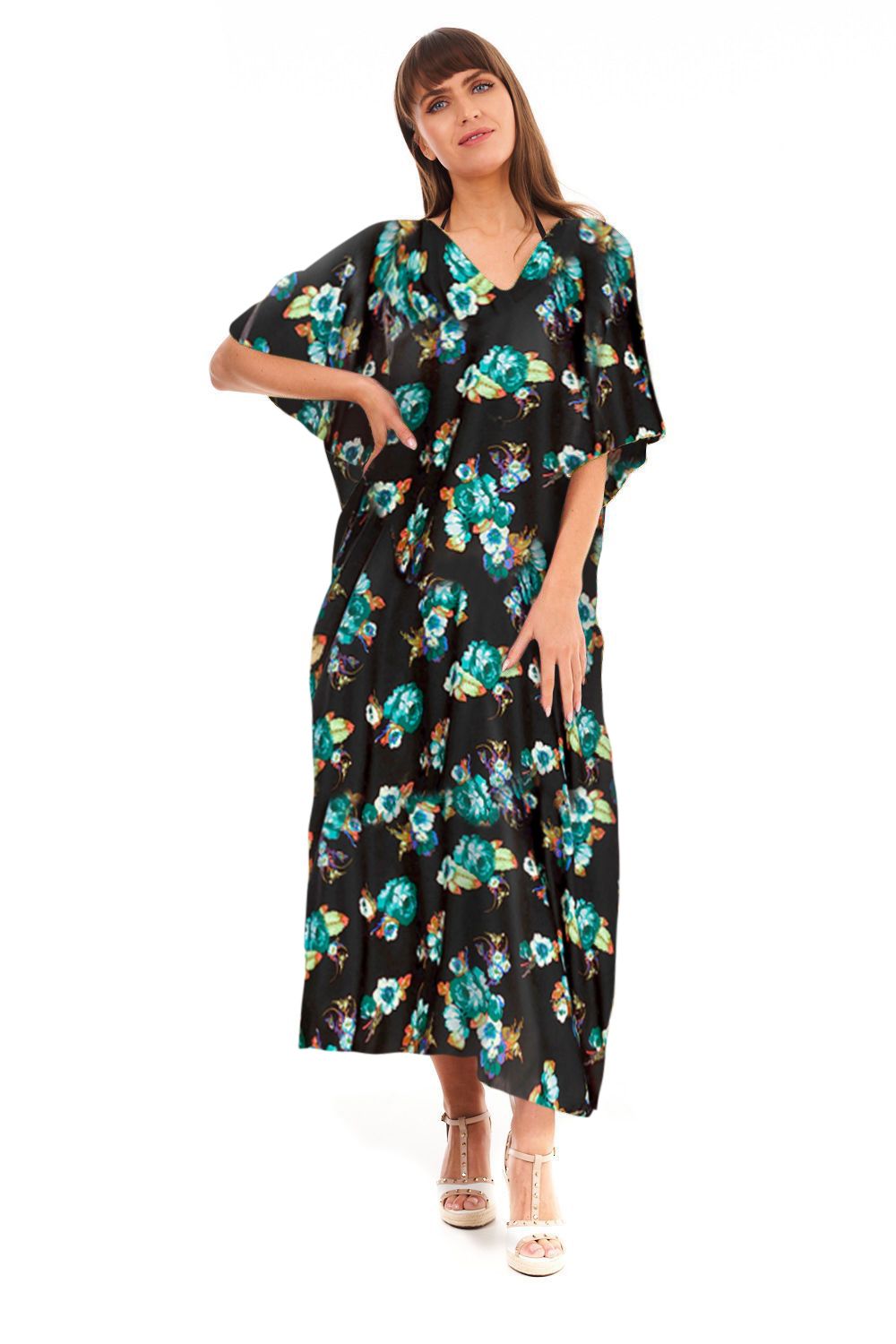 Ladies Floral Full Length Maxi Kaftan Beach Dress