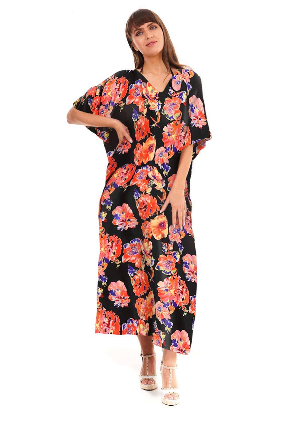 Ladies Floral Full Length Maxi Kaftan Beach Dress