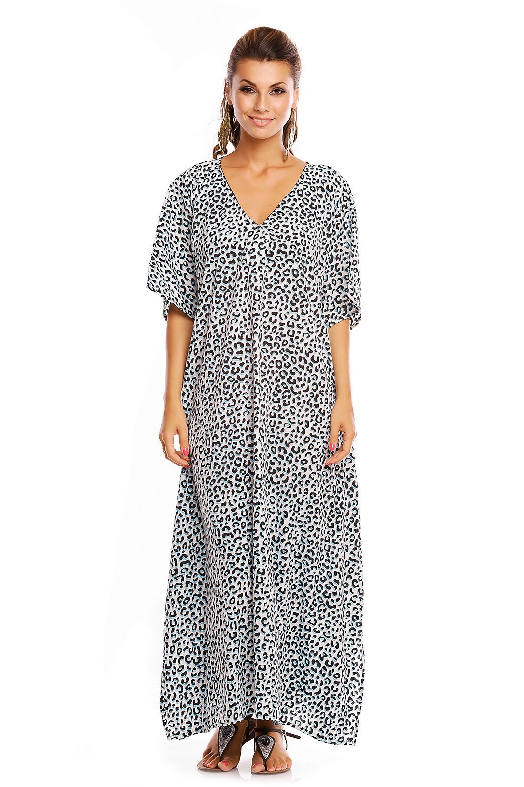 Ladies Animal Print Long Maxi Kaftan Full Length  Dress