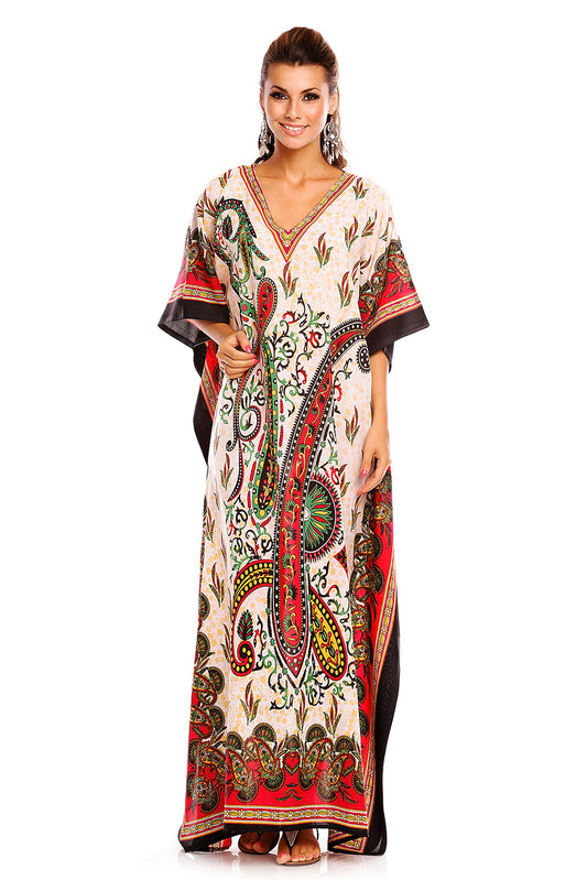 Ladies Tribal Full Length Maxi Kaftan Dress in Pink