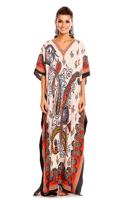 Ladies Tribal Full Length Maxi Kaftan Dress in Red