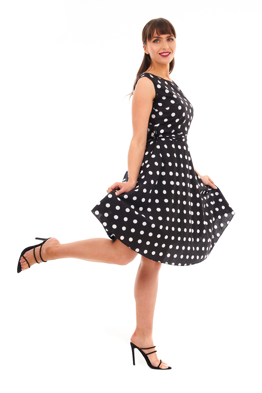 Topdress Women's Vintage Polka Dot Audrey Dress - 1950s Halter Cocktail Dress, Black Dot, Medium