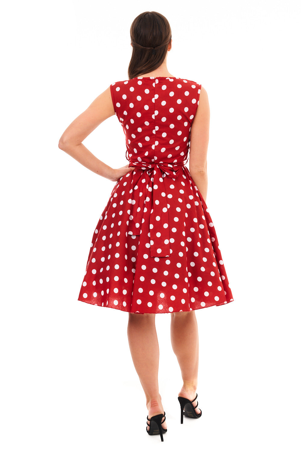 Retro Vintage 1940's Inspired Polka Dot Audrey Hepburn Dress -  Red