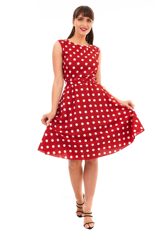 Retro Vintage 1940's Inspired Polka Dot Audrey Hepburn Dress -  Red