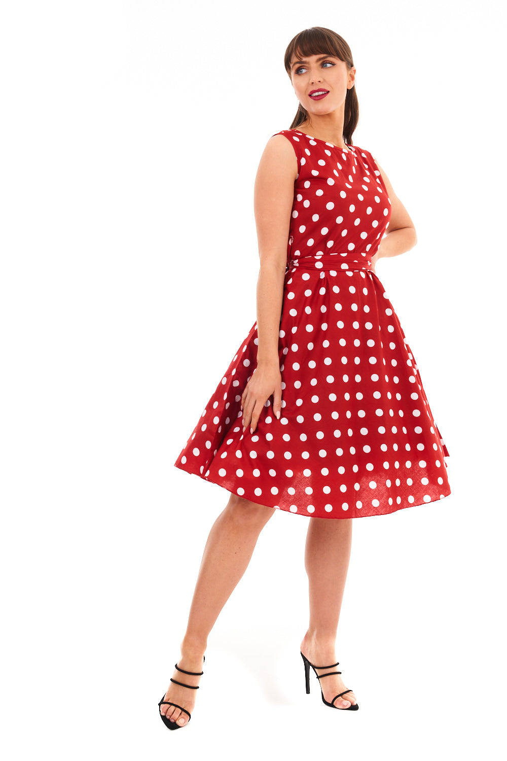 Retro Vintage 1940's Inspired Polka Dot Audrey Hepburn Dress -  Red