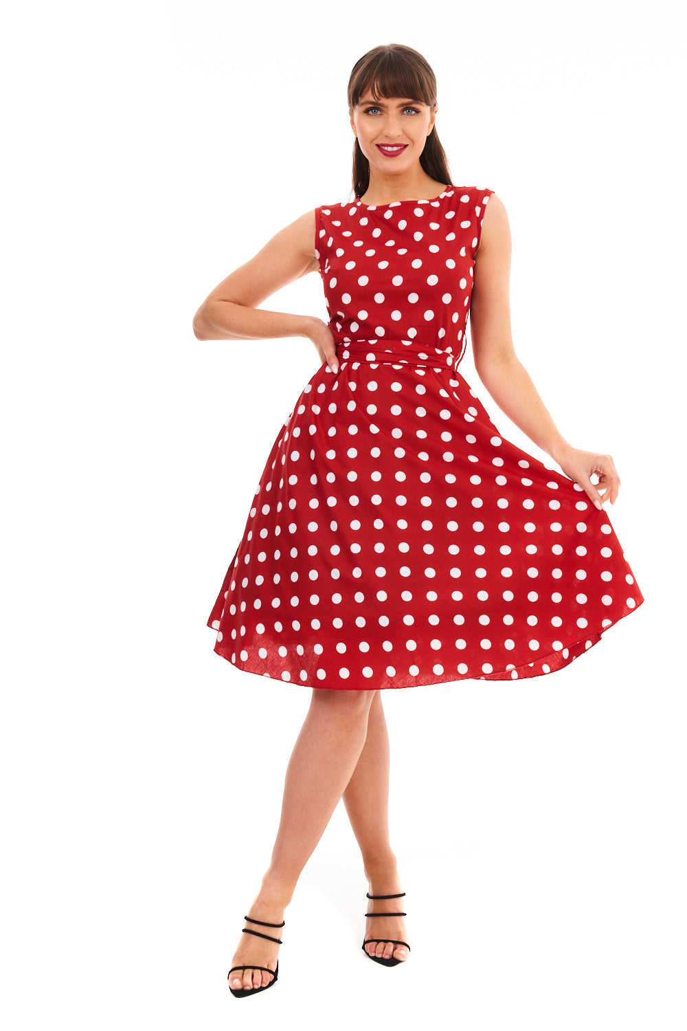 Retro Vintage 1940's Inspired Polka Dot Audrey Hepburn Dress -  Red