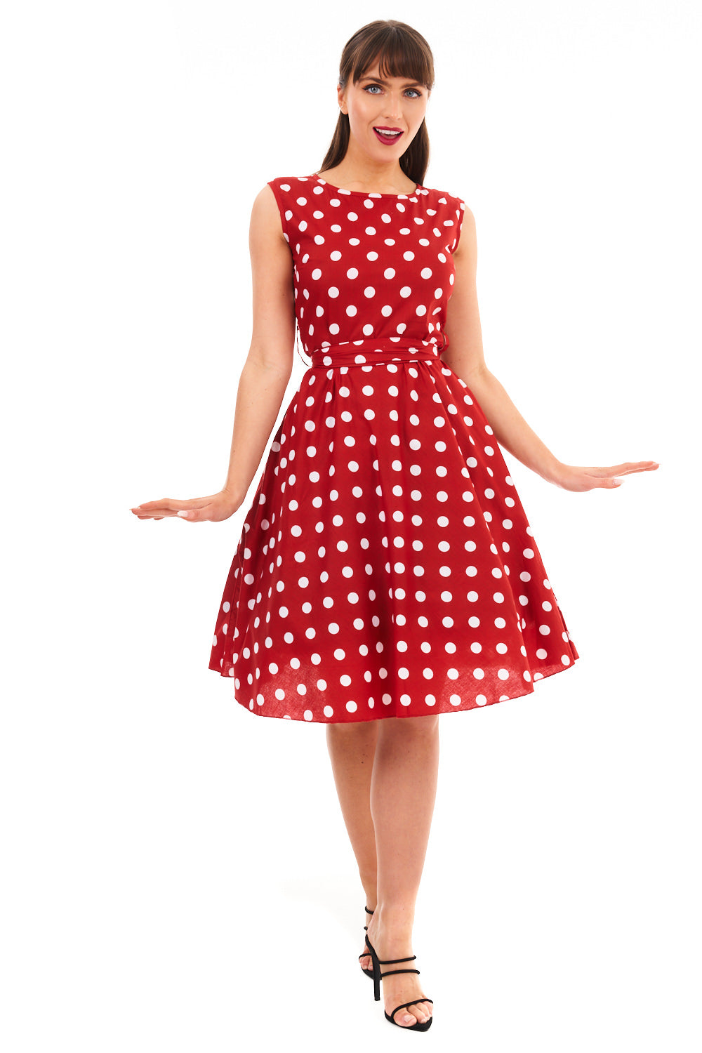 Retro Vintage 1940's Inspired Polka Dot Audrey Hepburn Dress -  Red