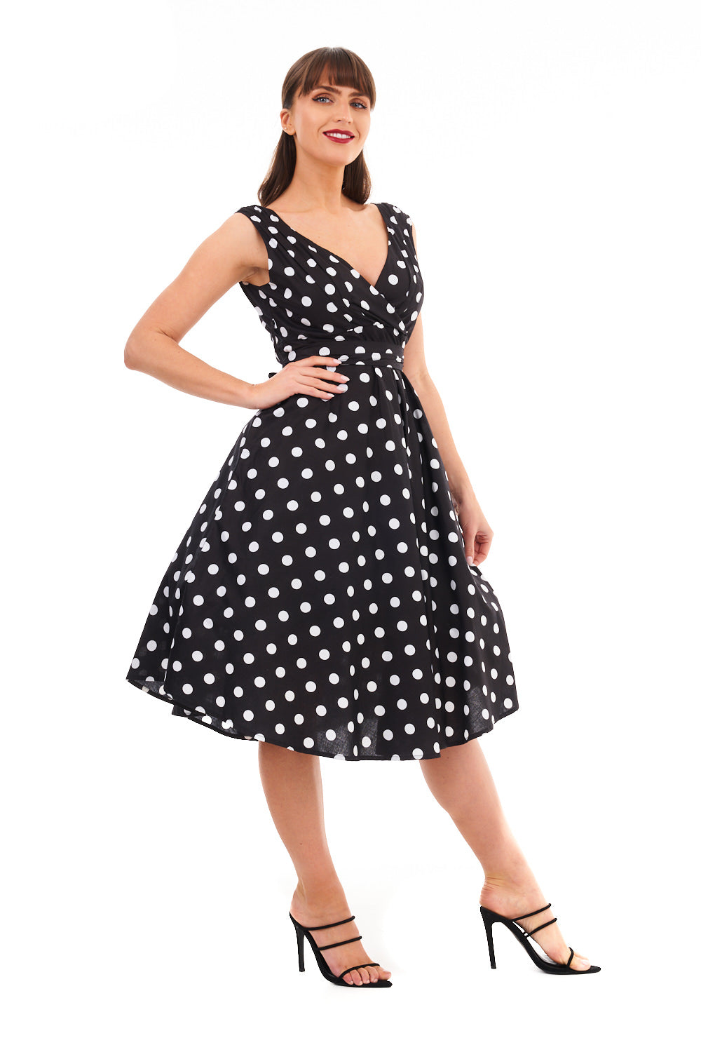 Retro Vintage 1950's Rockabilly Swing Polka Dot Dress -  Black