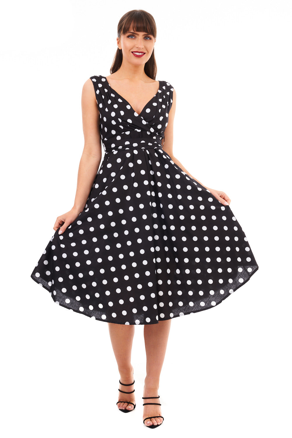 Retro Vintage 1950's Rockabilly Swing Polka Dot Dress -  Black