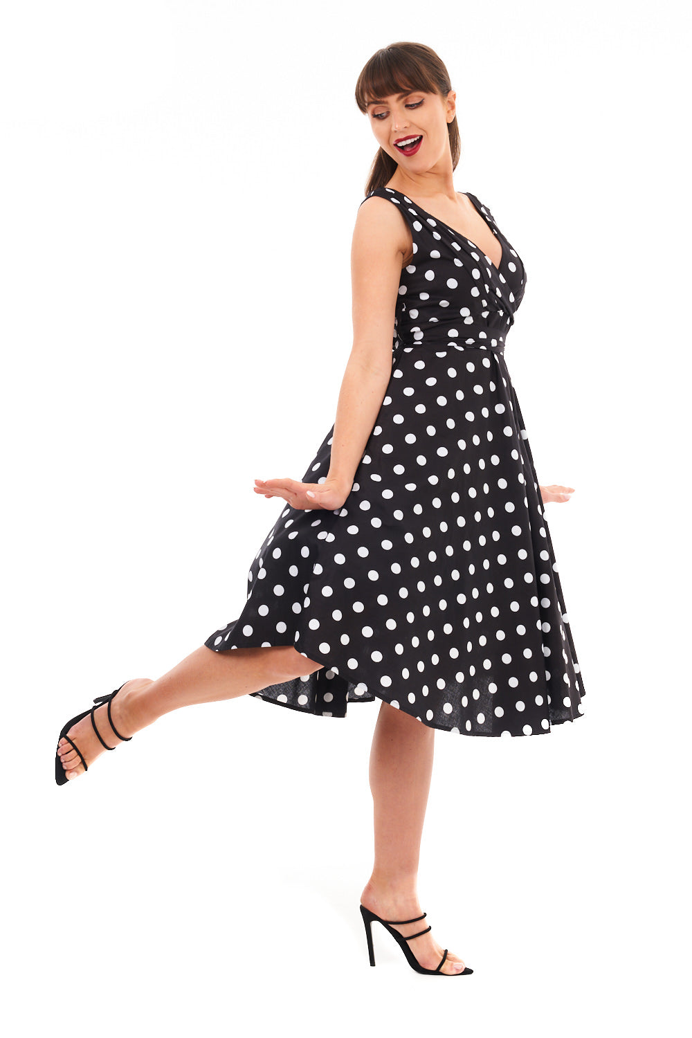 Retro Vintage 1950's Rockabilly Swing Polka Dot Dress -  Black