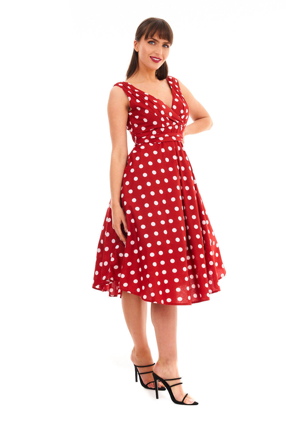 Retro Vintage 1950's Rockabilly Swing Polka Dot Dress -  Red