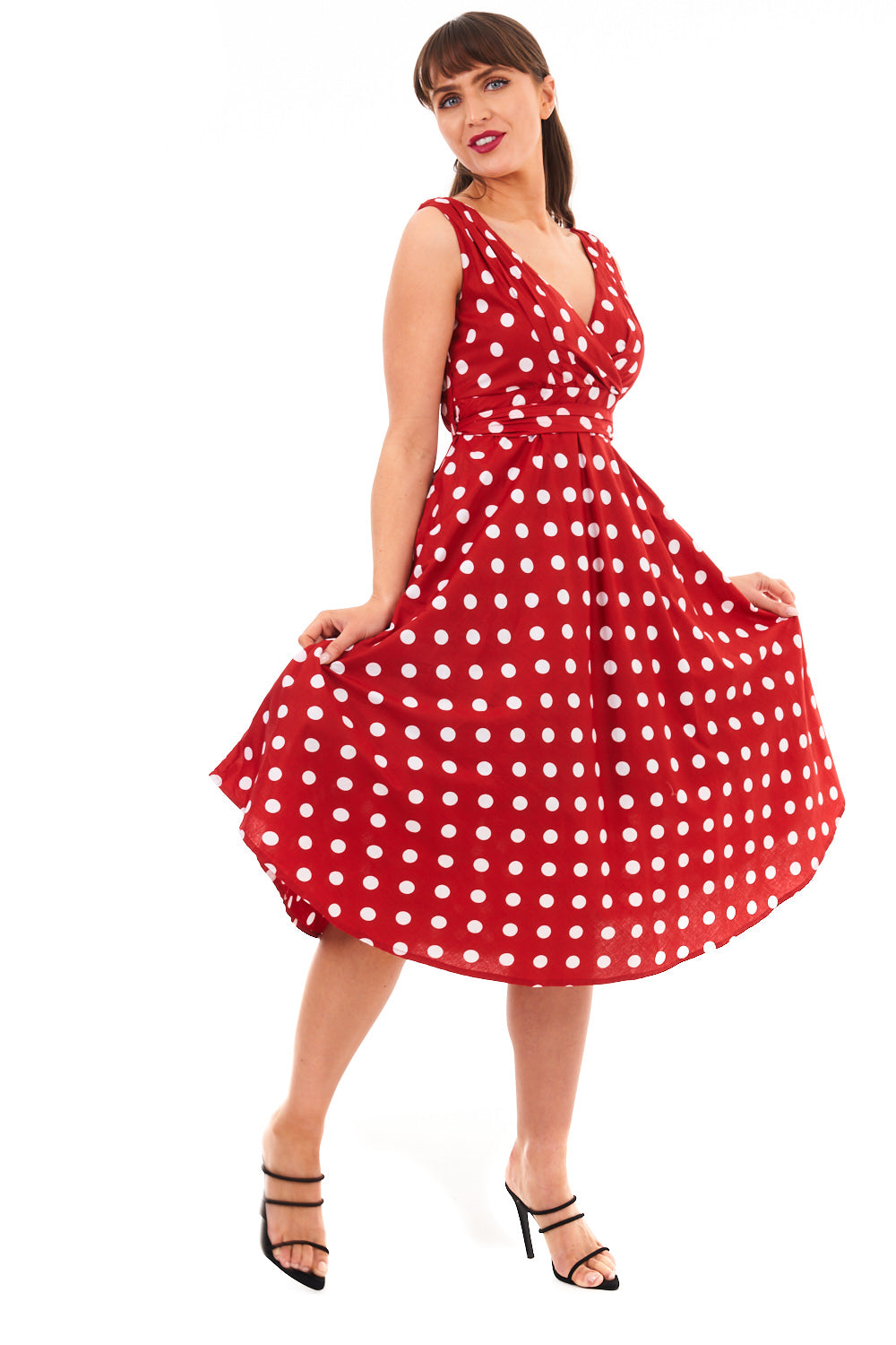 Retro Vintage 1950's Rockabilly Swing Polka Dot Dress -  Red