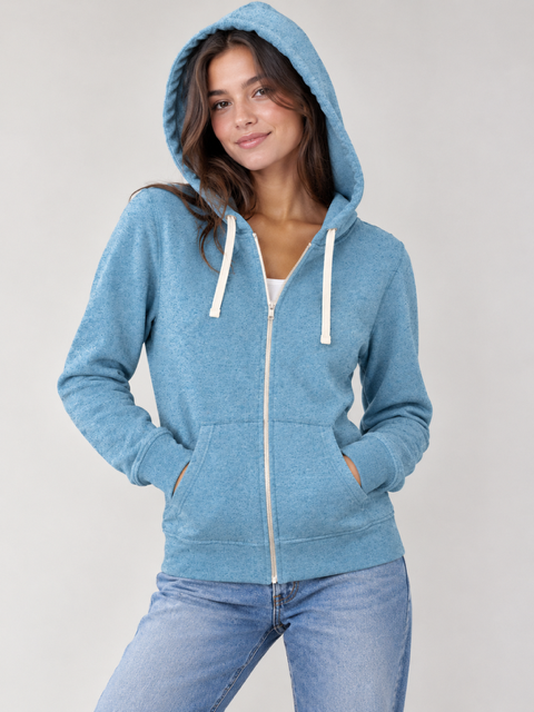 Ladies Light Blue Marl Zip Up Hoodie