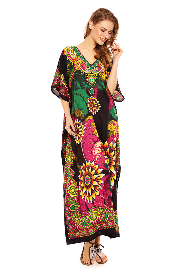 Ladies Full Length Maxi Kaftan Floral Long Dress