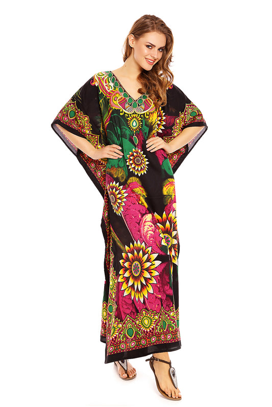 Ladies Full Length Maxi Kaftan Floral Long Dress